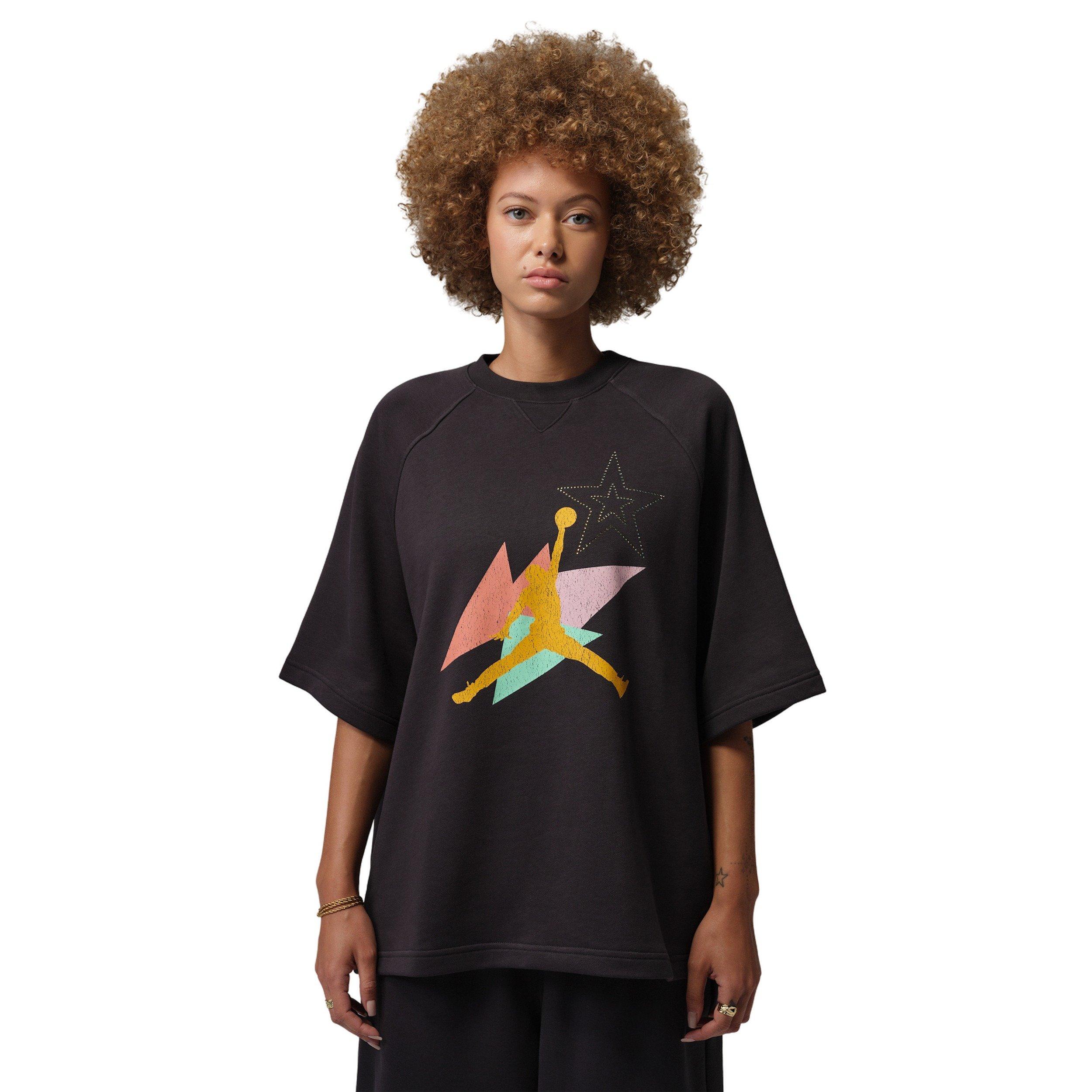 Jordan Women's Brooklyn Fleece French Terry Short Sleeve Tee - BLACK